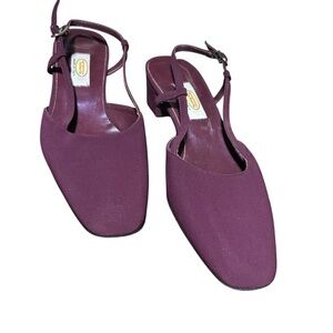 Talbots Fabric Block Heel Almond Toe Sling Back Leather Sole Size 7.5M Italy